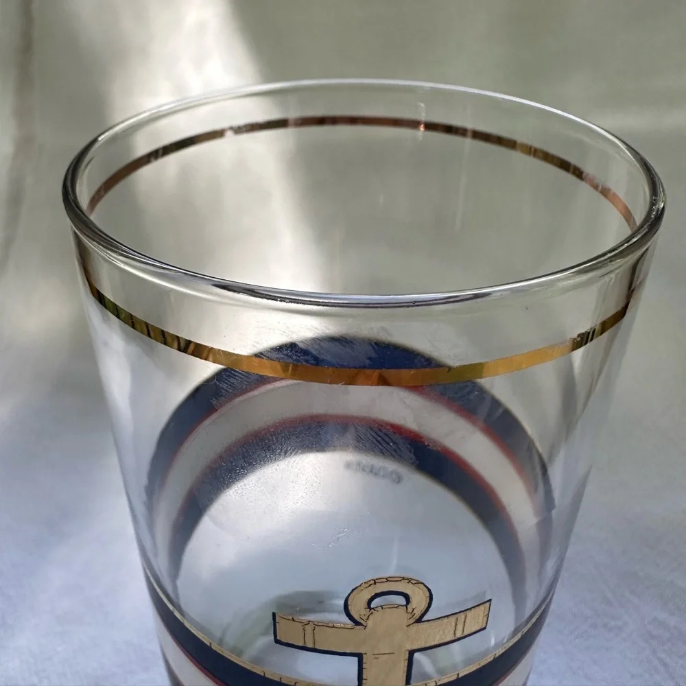 Nostalgic Nautical Anchor & Stripes Vintage Culver Gold Accent Highball Tumbler